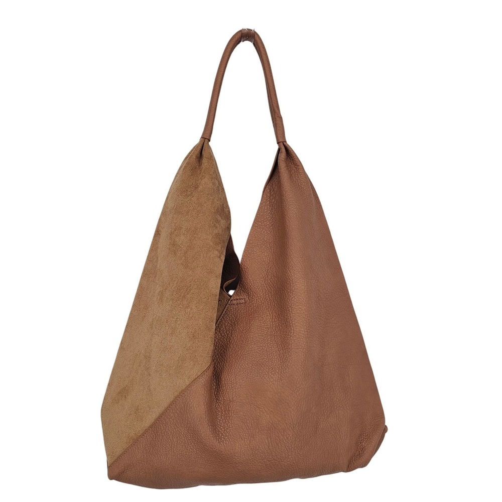Shiraleah Tan Brown Vegan Leather Suede Mixed Media Slouchy Hobo Shoulder Bag